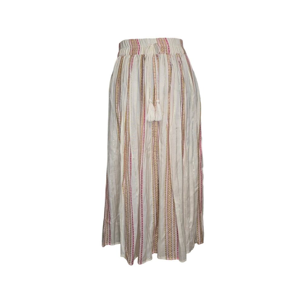 Catherine Malandrino Striped Midi Skirt Large Metallic Boho Tassel Drawstring